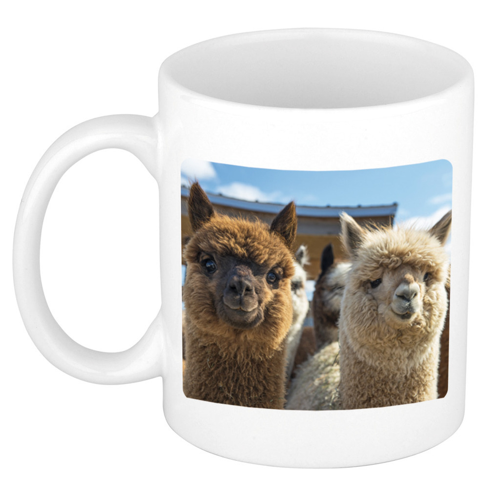Dieren foto mok alpaca - alpacas beker wit 300 ml -