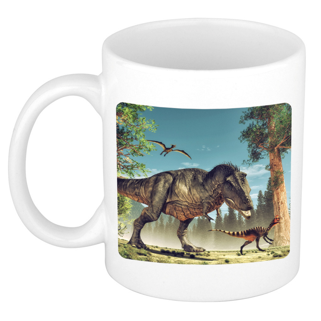 Dieren foto mok dinosaurus t-rex - dinosaurussen beker wit 300 ml -