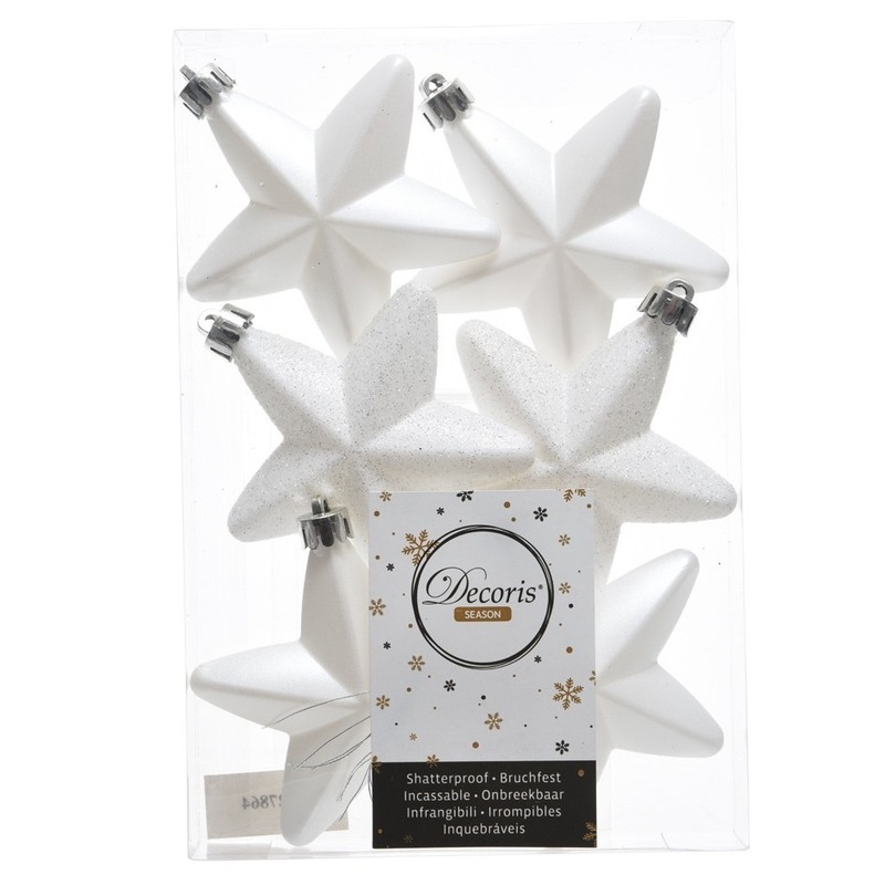36x Winter witte sterren kerstballen 7 cm kunststof -