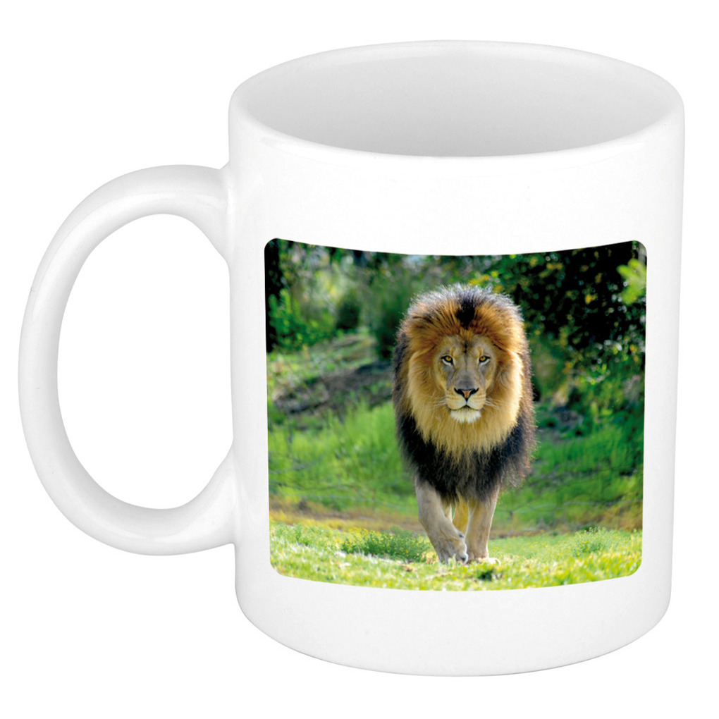 Dieren foto mok leeuw - leeuwen beker wit 300 ml -