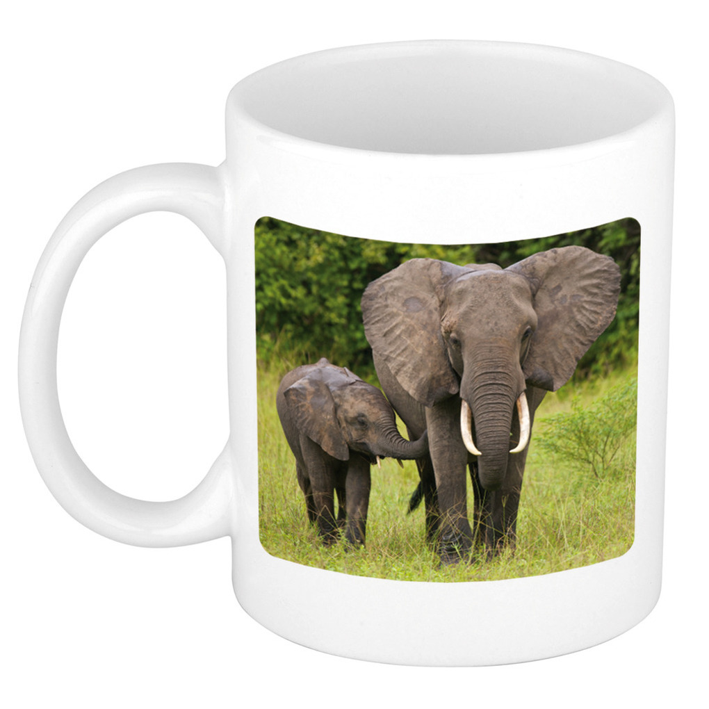 Dieren foto mok olifant - olifanten beker wit 300 ml -