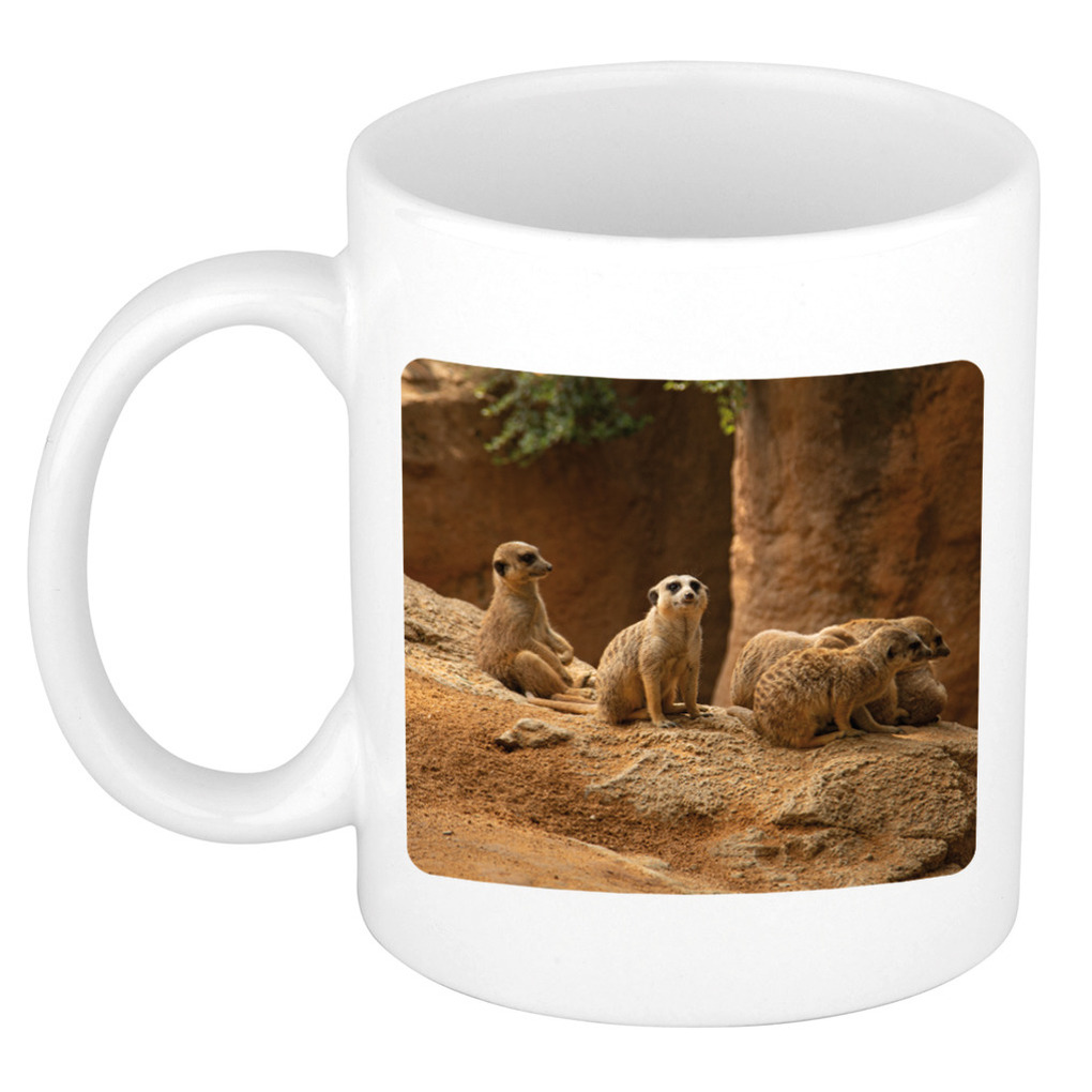 Dieren foto mok stokstaartje - stokstaartjes beker wit 300 ml -