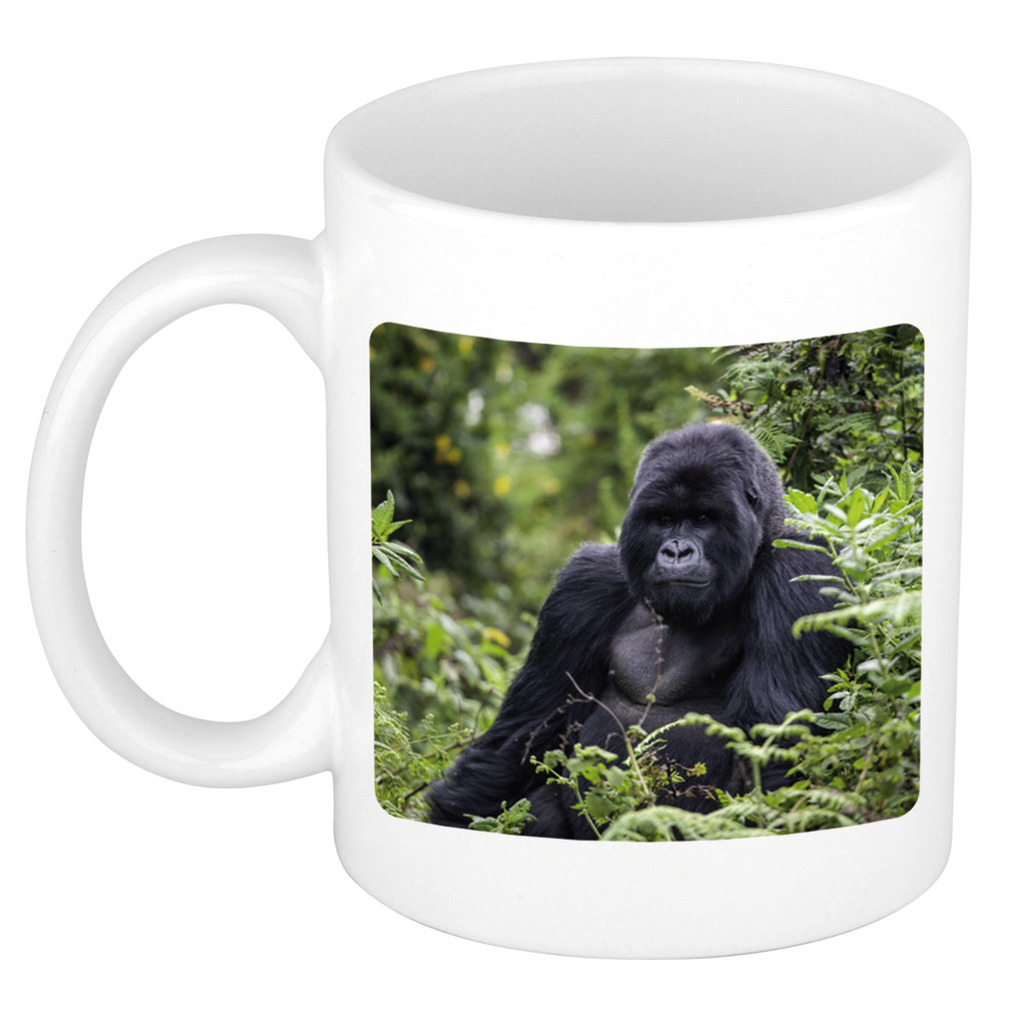 Dieren foto mok gorilla - gorilla apen beker wit 300 ml -
