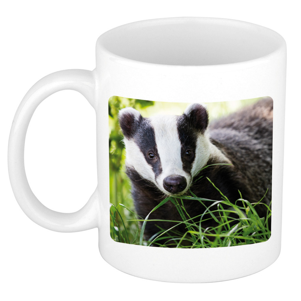 Dieren foto mok das - dassen beker wit 300 ml -