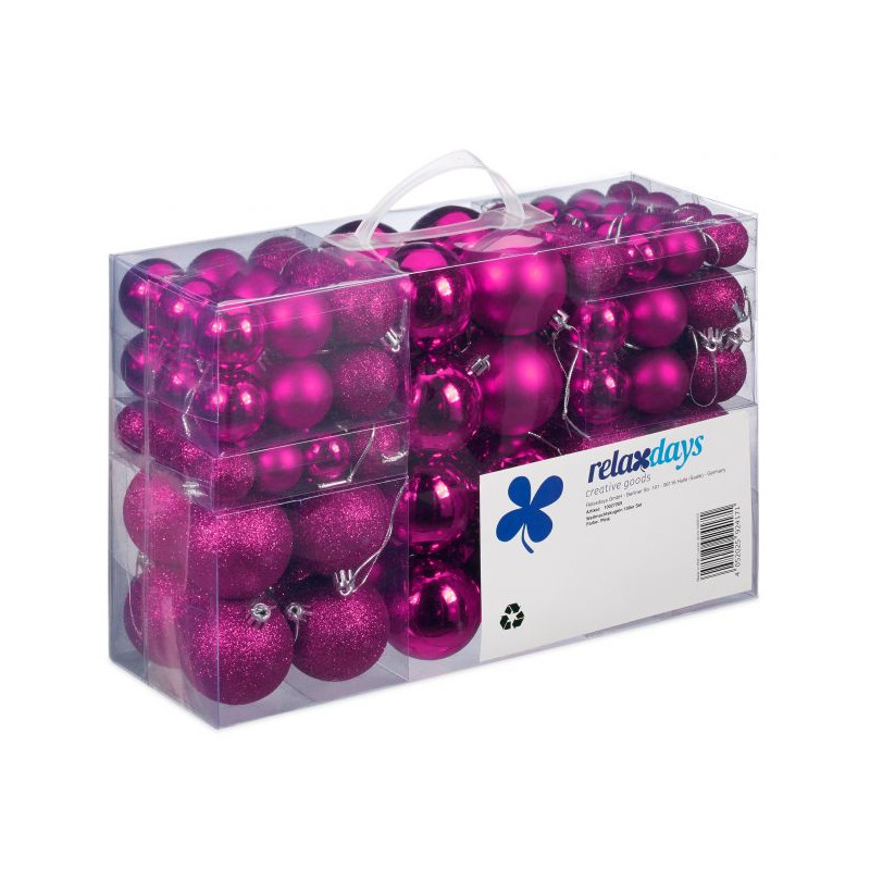 Relaxdays Kerstballen - 100x st - fuchsia roze - D3, D4, D6 cm - kunststof -