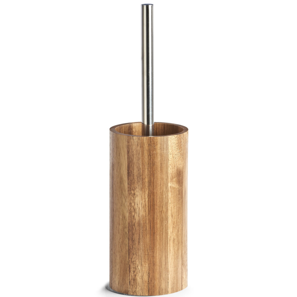 WC/toiletborstel in houder - acacia hout - H36 cm -