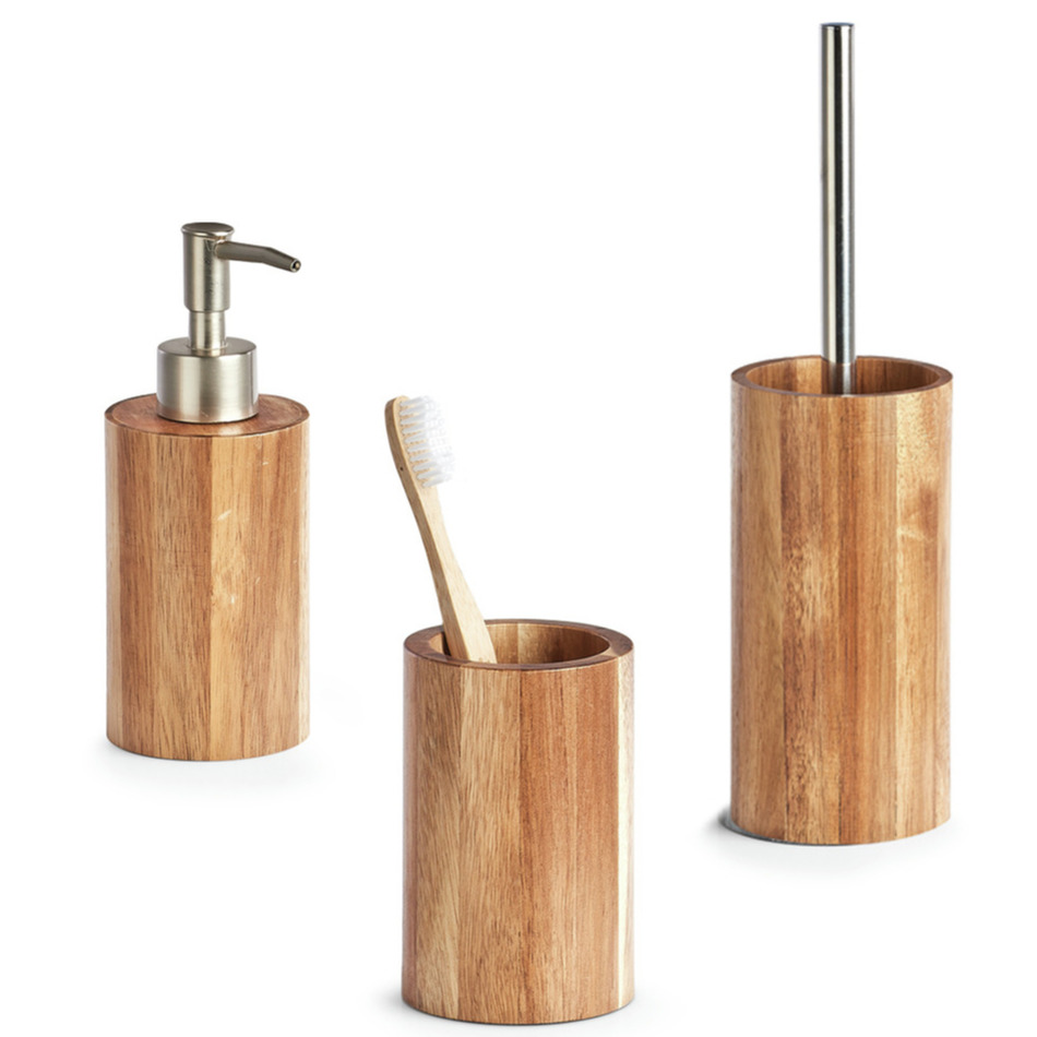 Acacia houten badkamer/toilet accessoire set 3-delig -