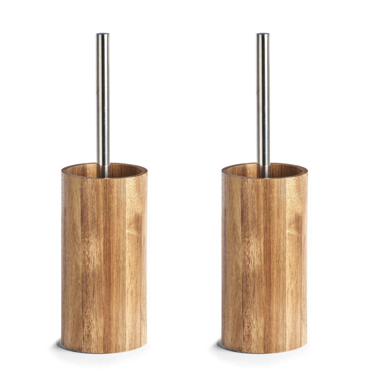 2x Toiletborstels met acacia houten houder 36 cm -