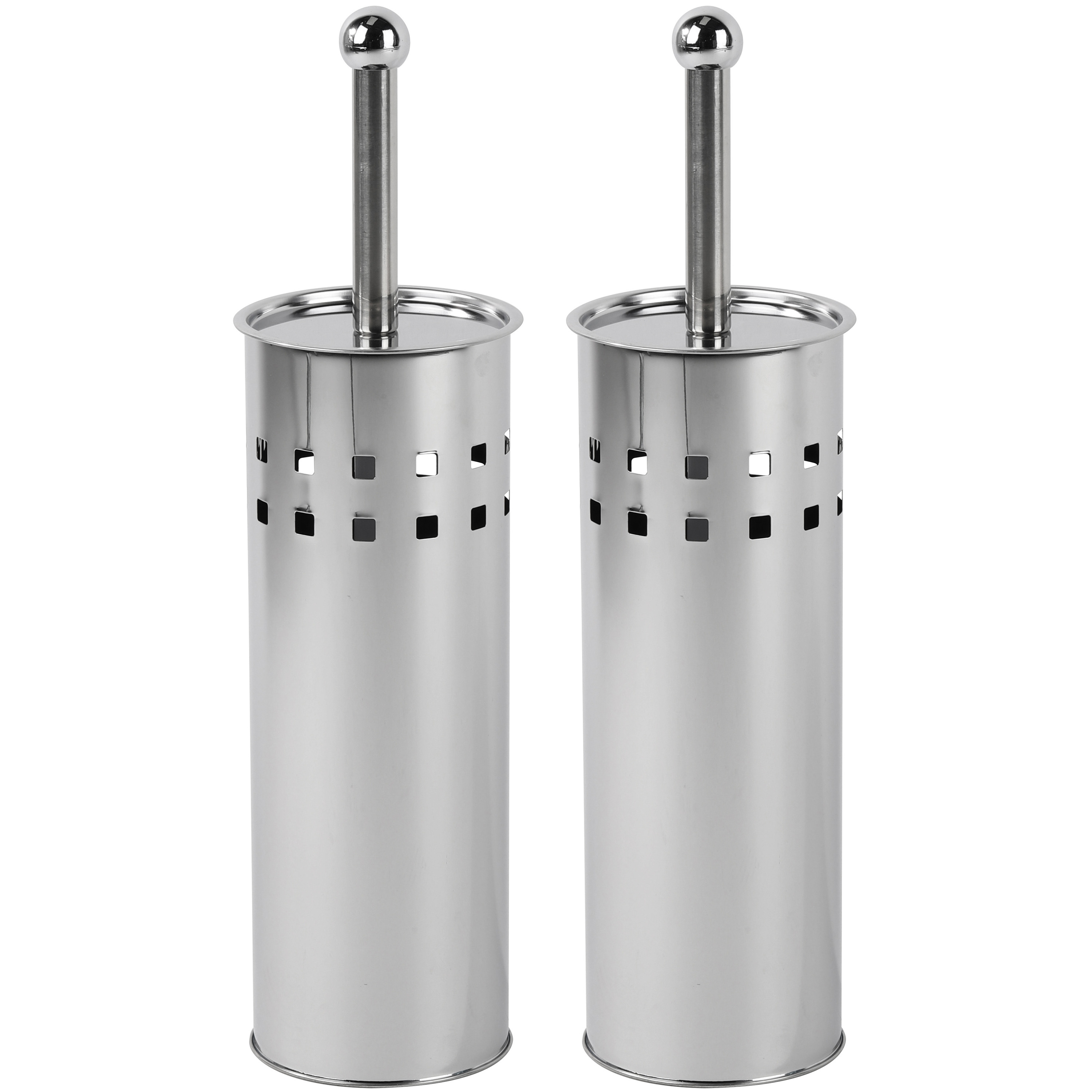 2x RVS toiletborstels met hoge houder -