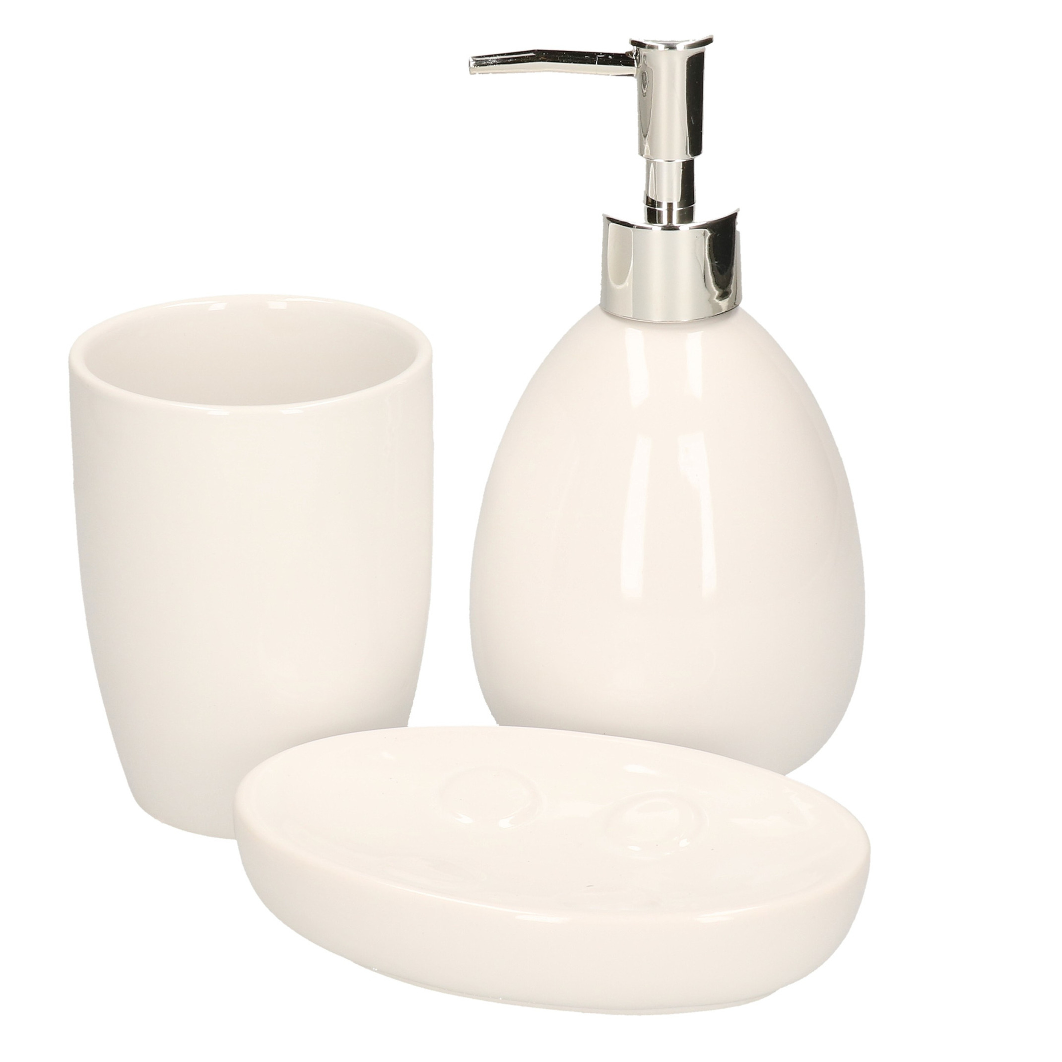 3-Delige badkamer/toilet accessoires set wit van dolomiet -