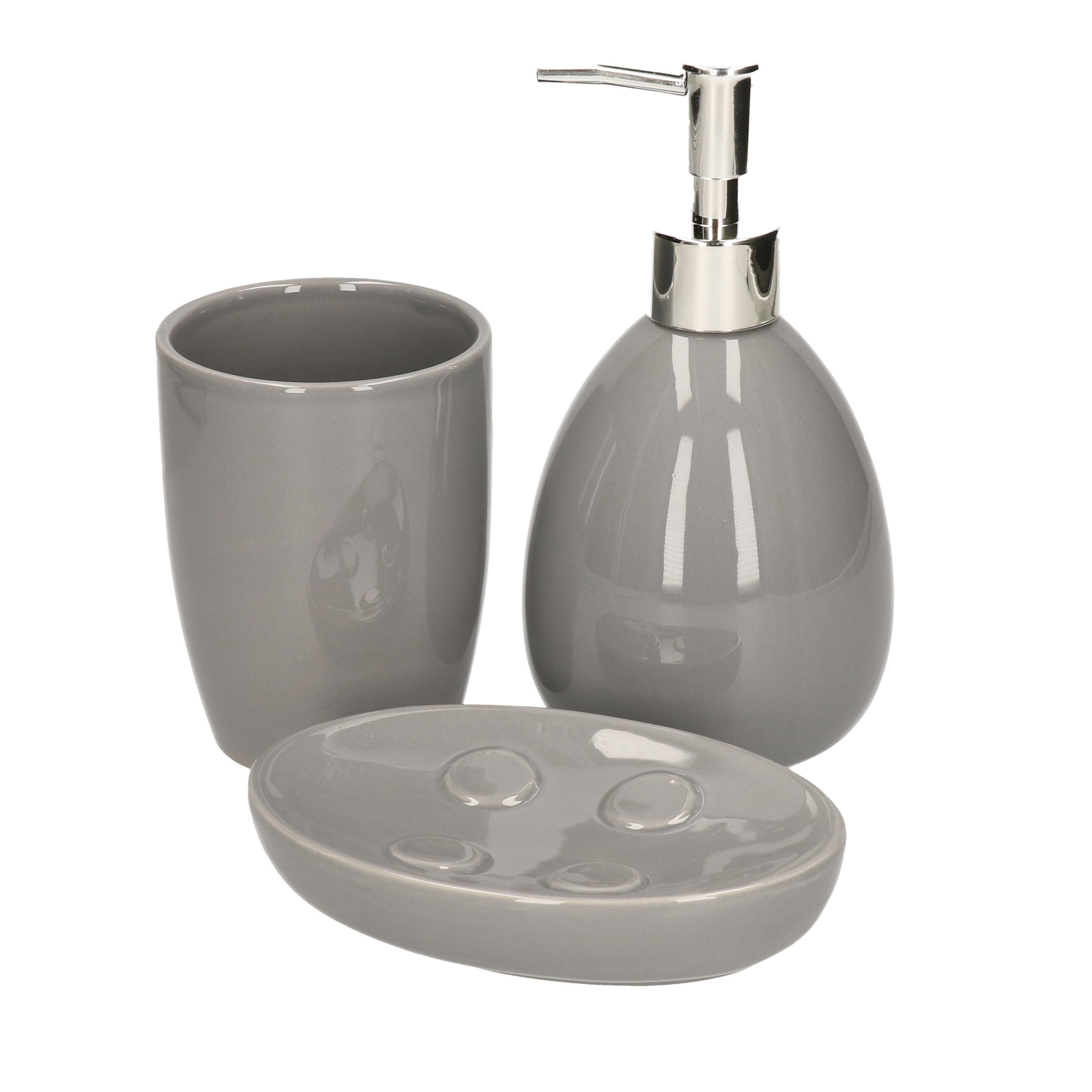 3-Delige badkamer/toilet accessoires set grijs van dolomiet -