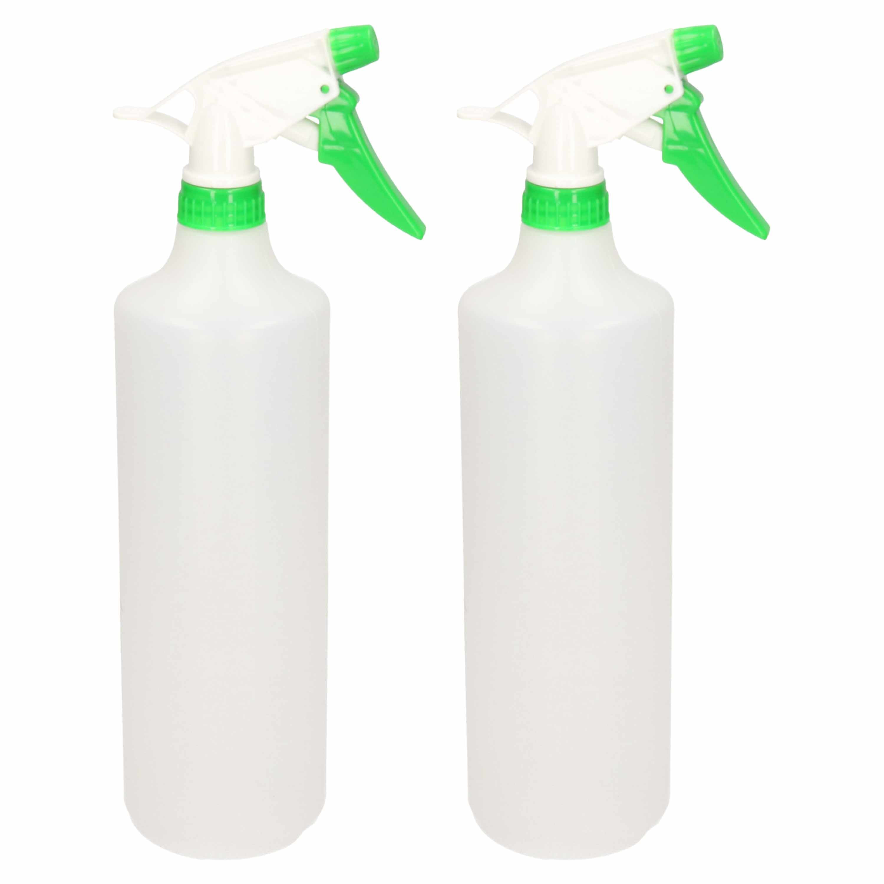 2x Waterverstuivers/plantenspuiten groen/witte spraykop 1 liter -