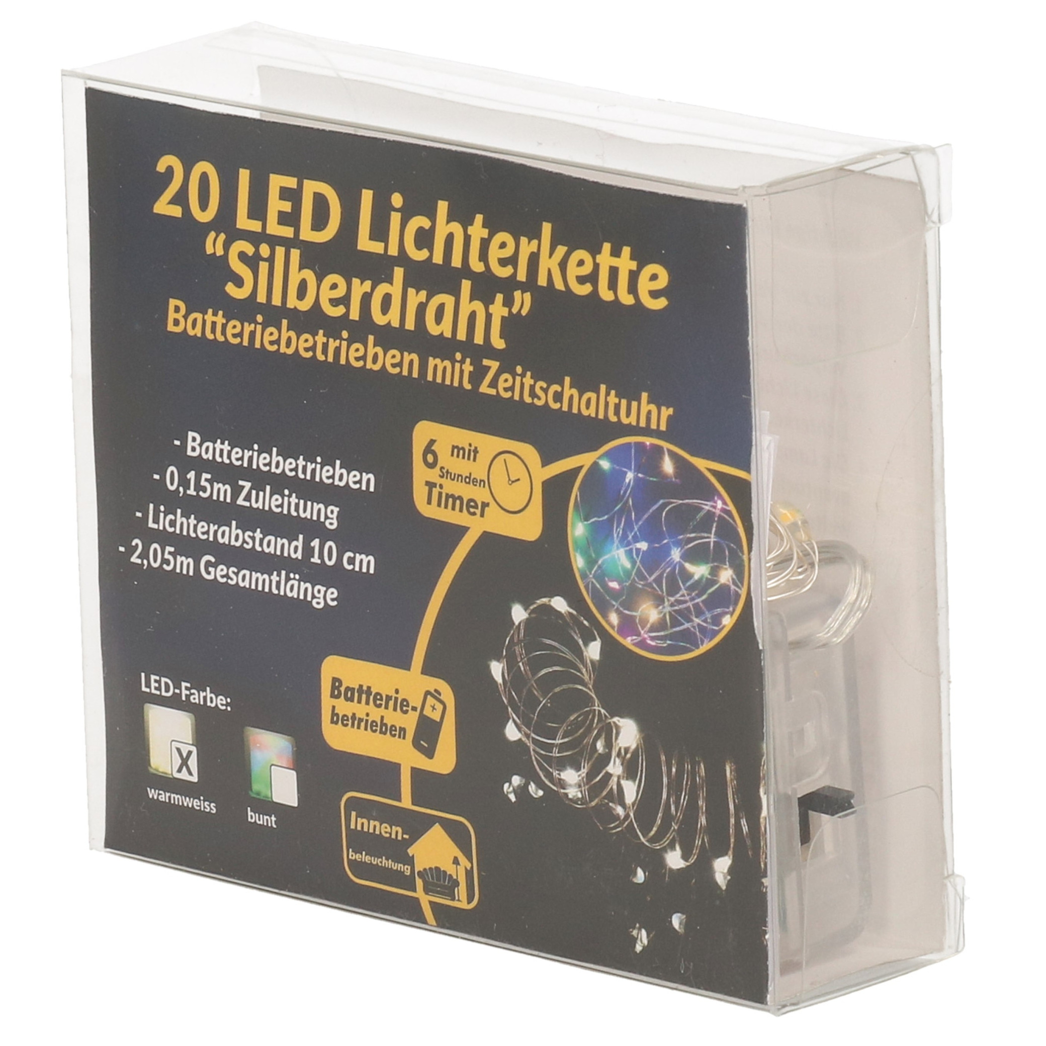 Draadverlichting zilver met warm witte LED lampjes 2 meter op batterijen met timer -
