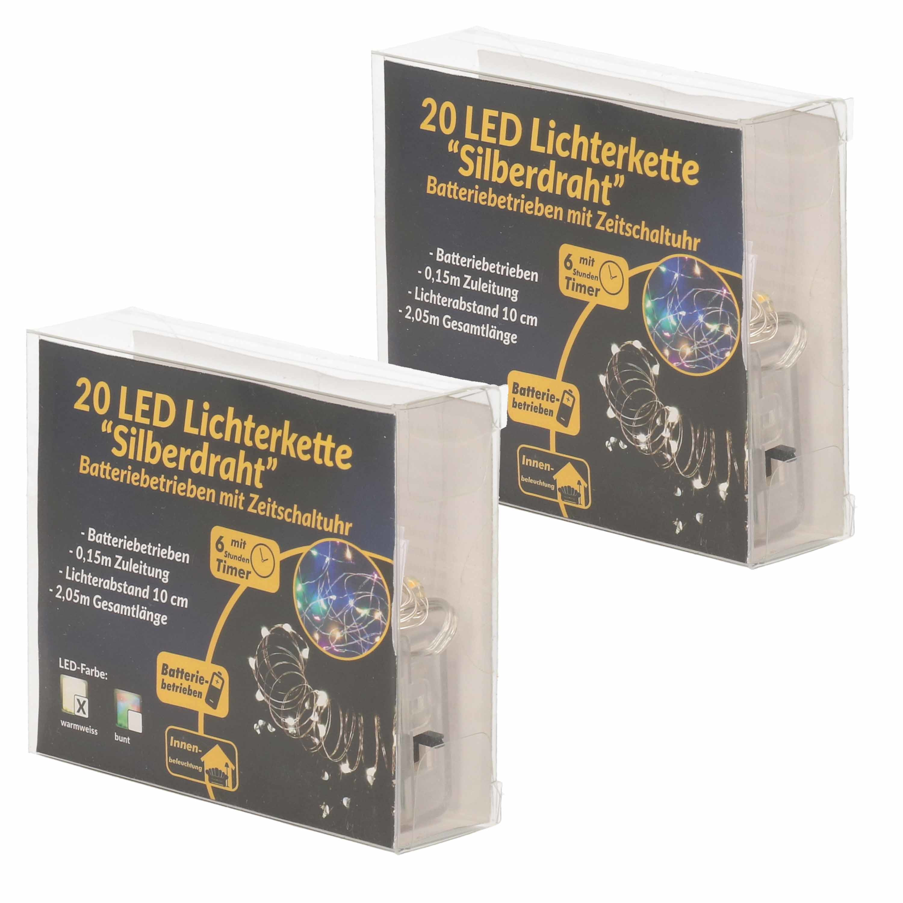 3x Draadverlichting zilver met warm witte LED lampjes 2 meter op batterijen met timer -