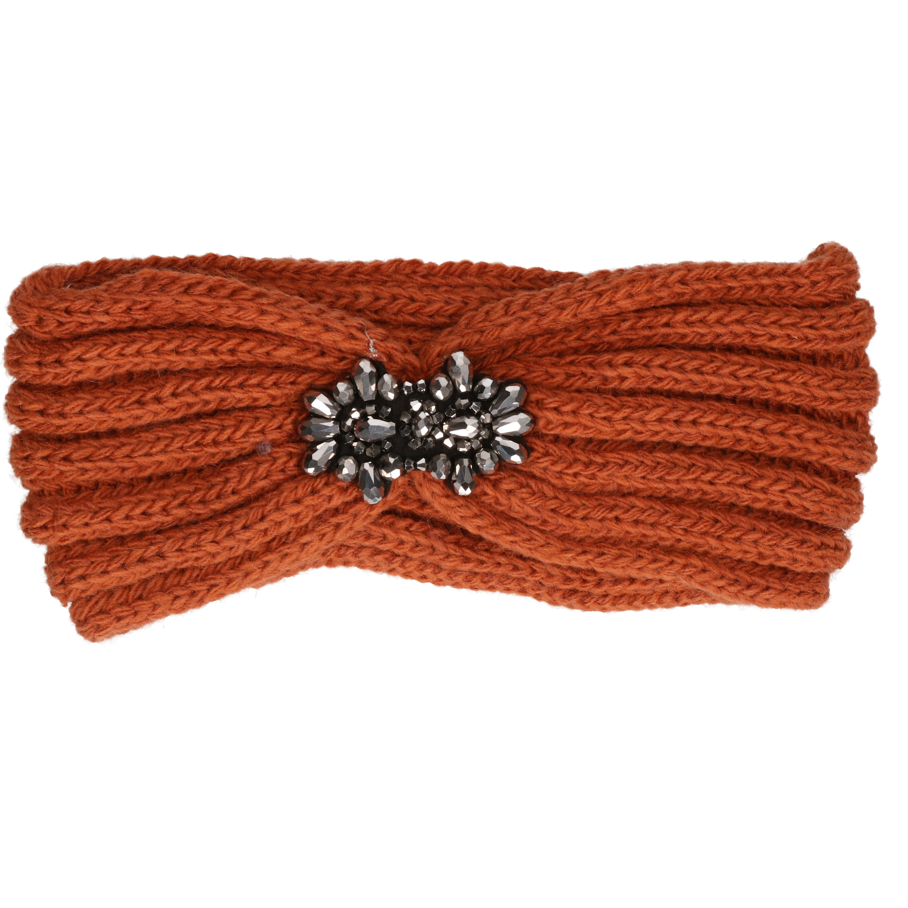 Gebreide winter hoofdband donker oranje voor dames One size -