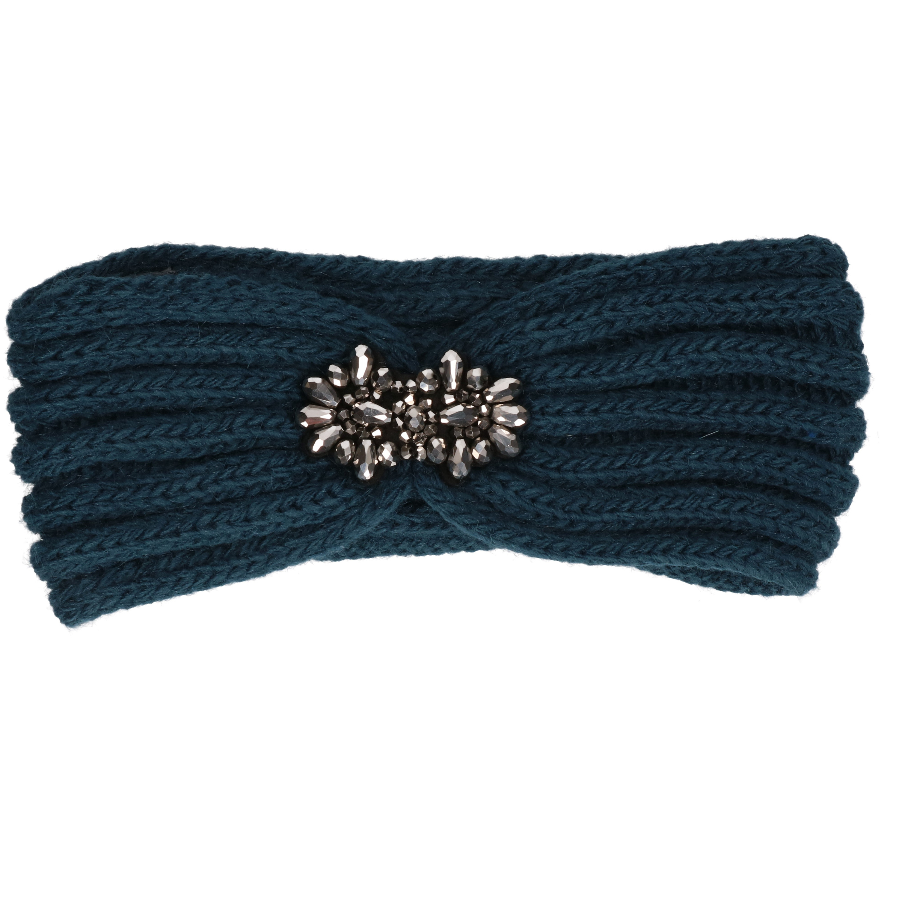 Gebreide winter hoofdband petrol blauw voor dames One size -