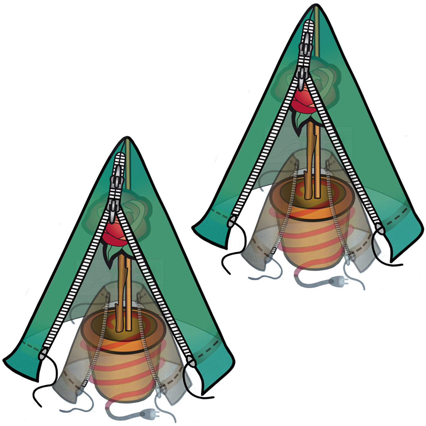 2x Plantenhoezen piramides 125 x 250 cm voor bomen/planten/struiken -