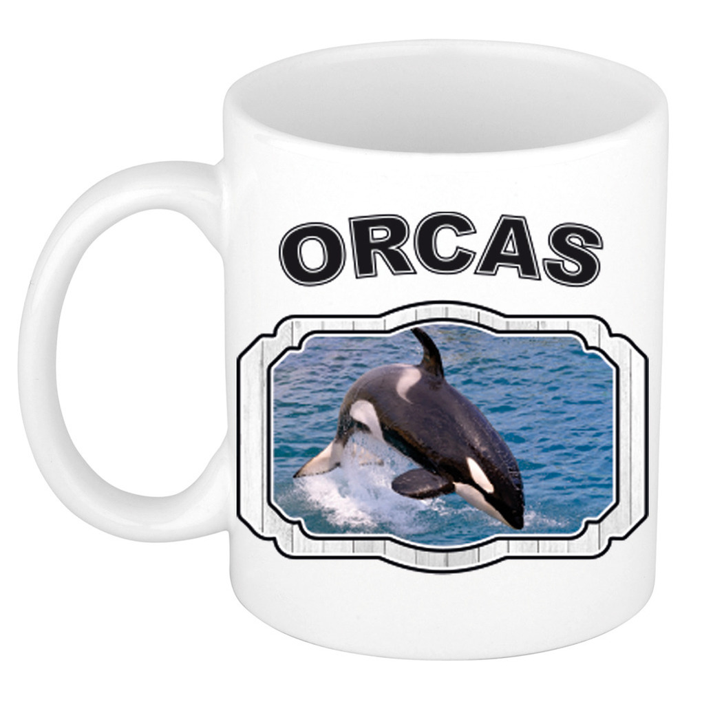Dieren grote orka beker - orcas/ orka walvissen mok wit 300 ml -