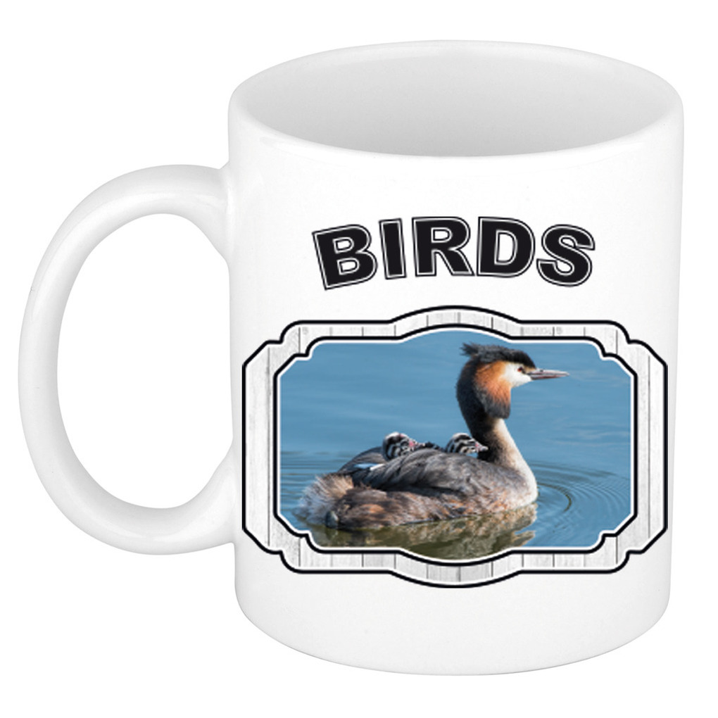Dieren fuut vogel beker - birds/ vogels mok wit 300 ml -