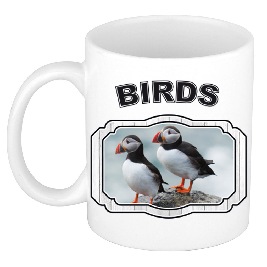 Dieren papegaaiduiker vogel beker - birds/ vogels mok wit 300 ml -