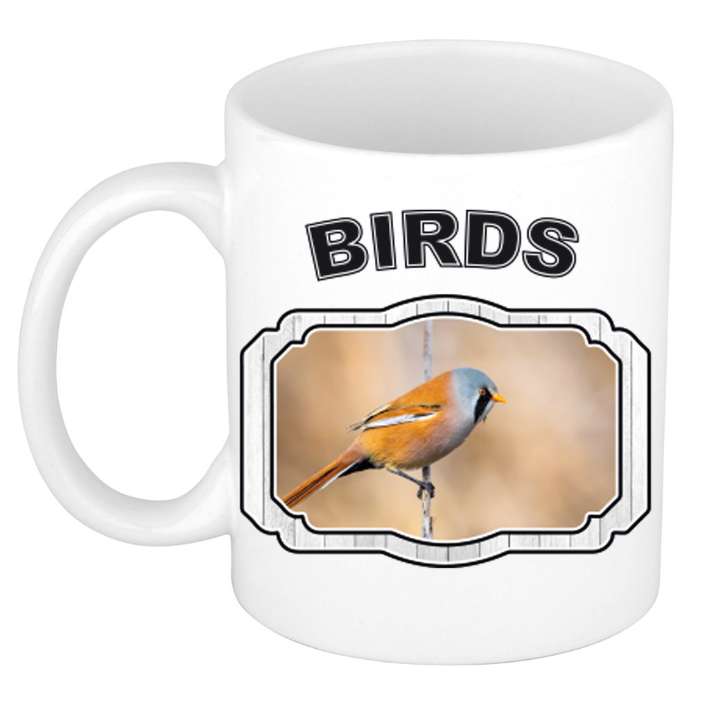 Dieren baardmannetje vogel beker - birds/ vogels mok wit 300 ml -