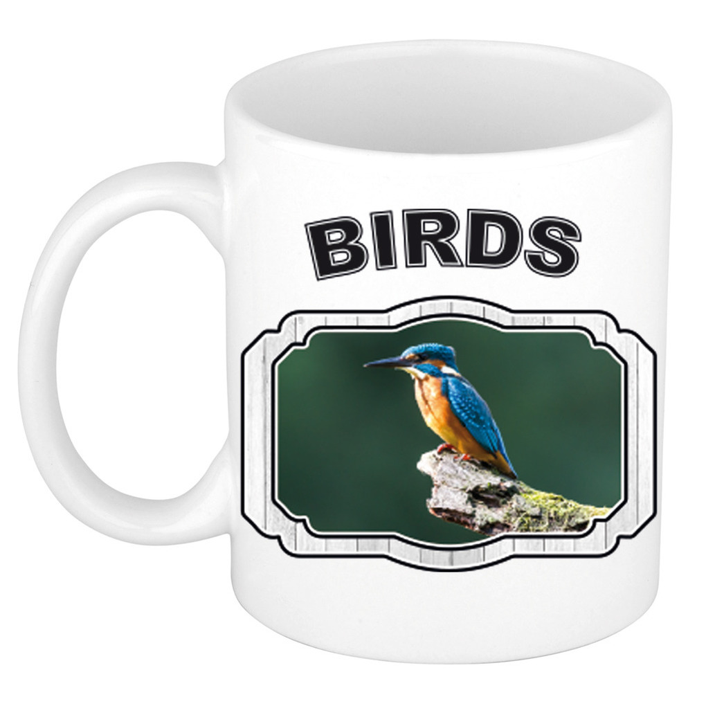 Dieren ijsvogel zittend beker - birds/ vogels mok wit 300 ml -