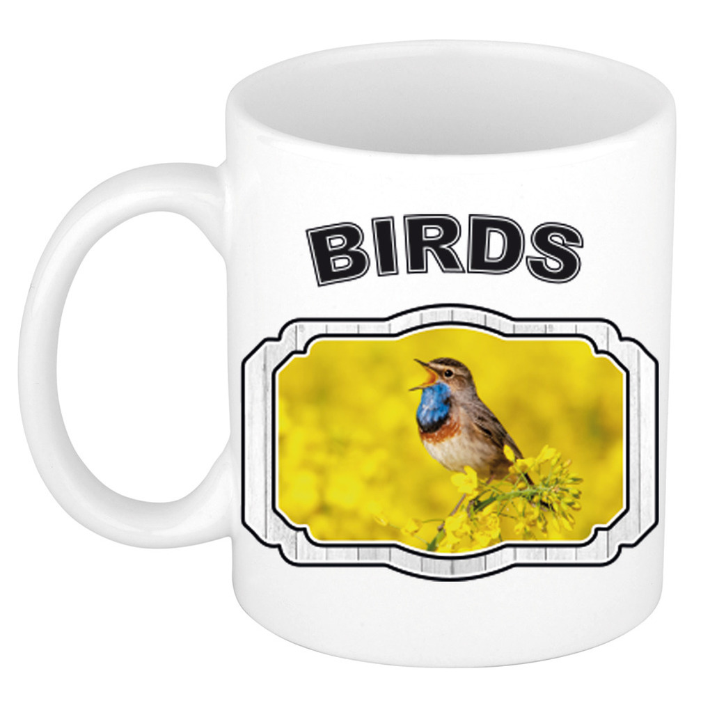 Dieren blauwborst vogel beker - birds/ vogels mok wit 300 ml -