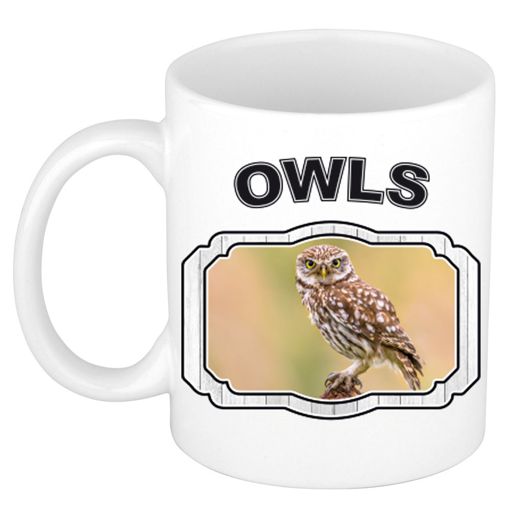 Dieren steenuil beker - owls/ uilen mok wit 300 ml -
