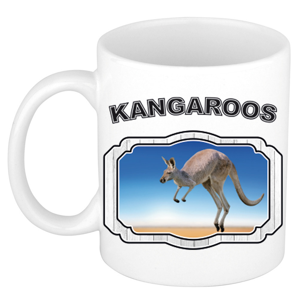 Dieren kangoeroe beker - kangaroos/ kangoeroes mok wit 300 ml -