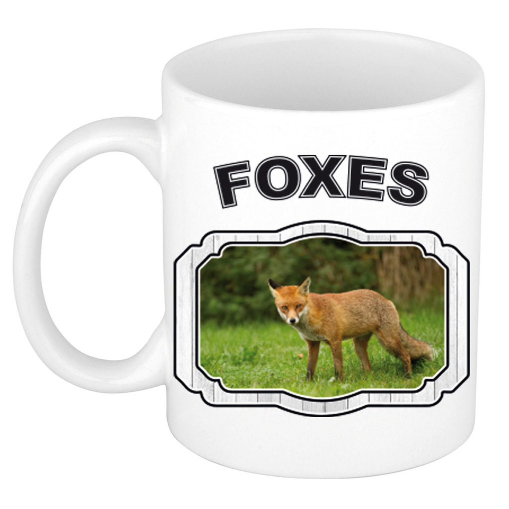Dieren bruine vos beker - foxes/ vossen mok wit 300 ml -