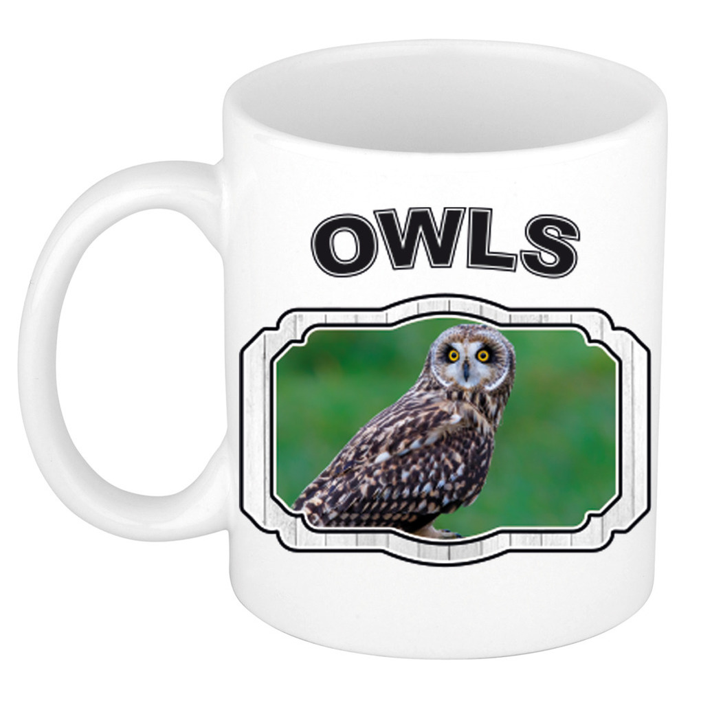 Dieren velduil beker - owls/ uilen mok wit 300 ml -
