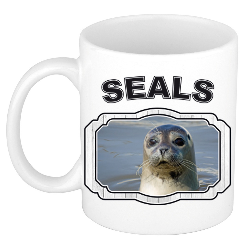 Dieren grijze zeehond beker - seals/ zeehonden mok wit 300 ml -