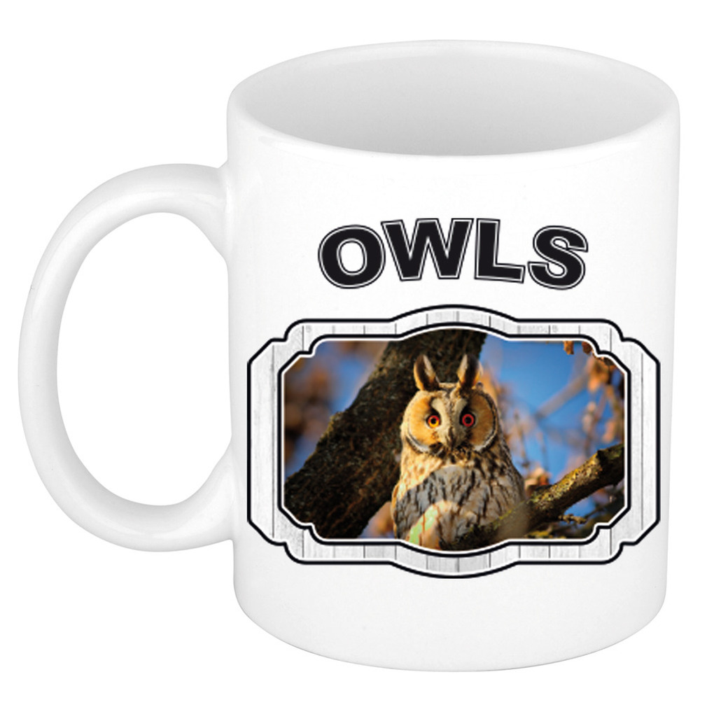 Dieren ransuil beker - owls/ uilen mok wit 300 ml -