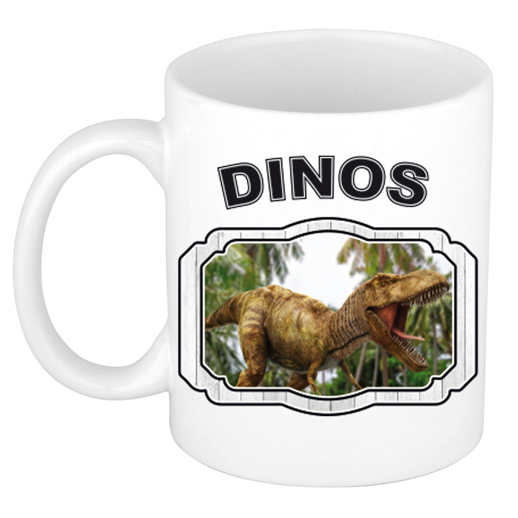 Dieren brullende t-rex dinosaurus beker - dinosaurs/ dinosaurussen mok wit 300 ml -