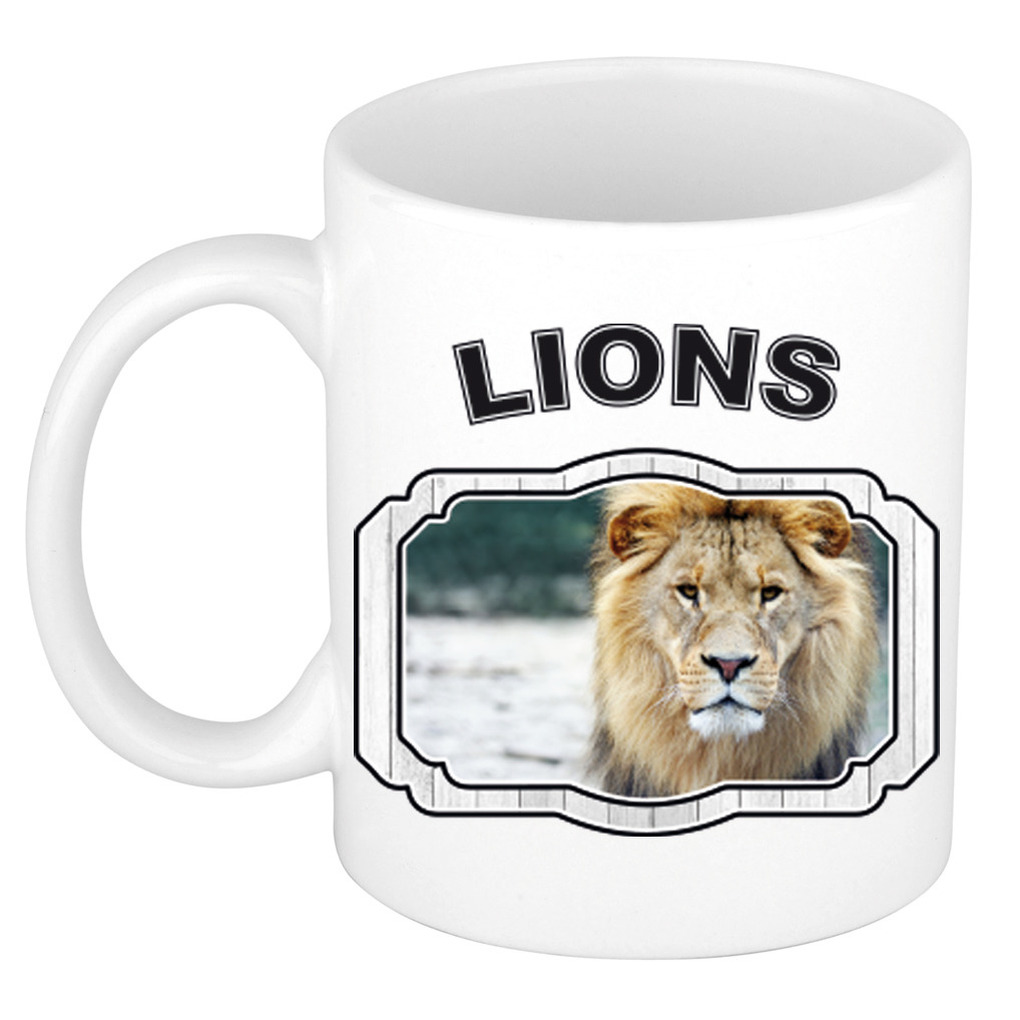 Dieren leeuw beker - lions/ leeuwen mok wit 300 ml -