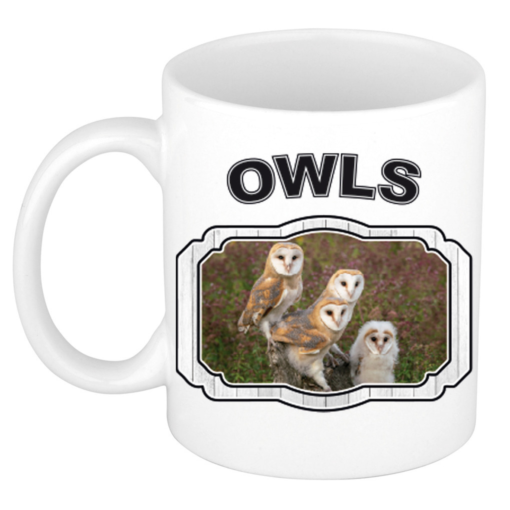 Dieren kerkuil beker - owls/ uilen mok wit 300 ml -