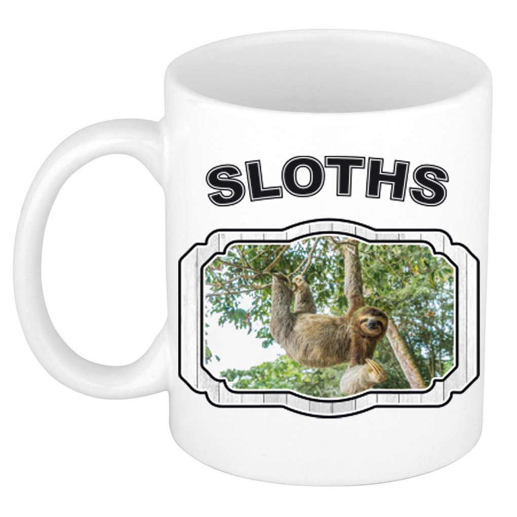 Dieren hangende luiaard beker - sloths/ luiaarden mok wit 300 ml -