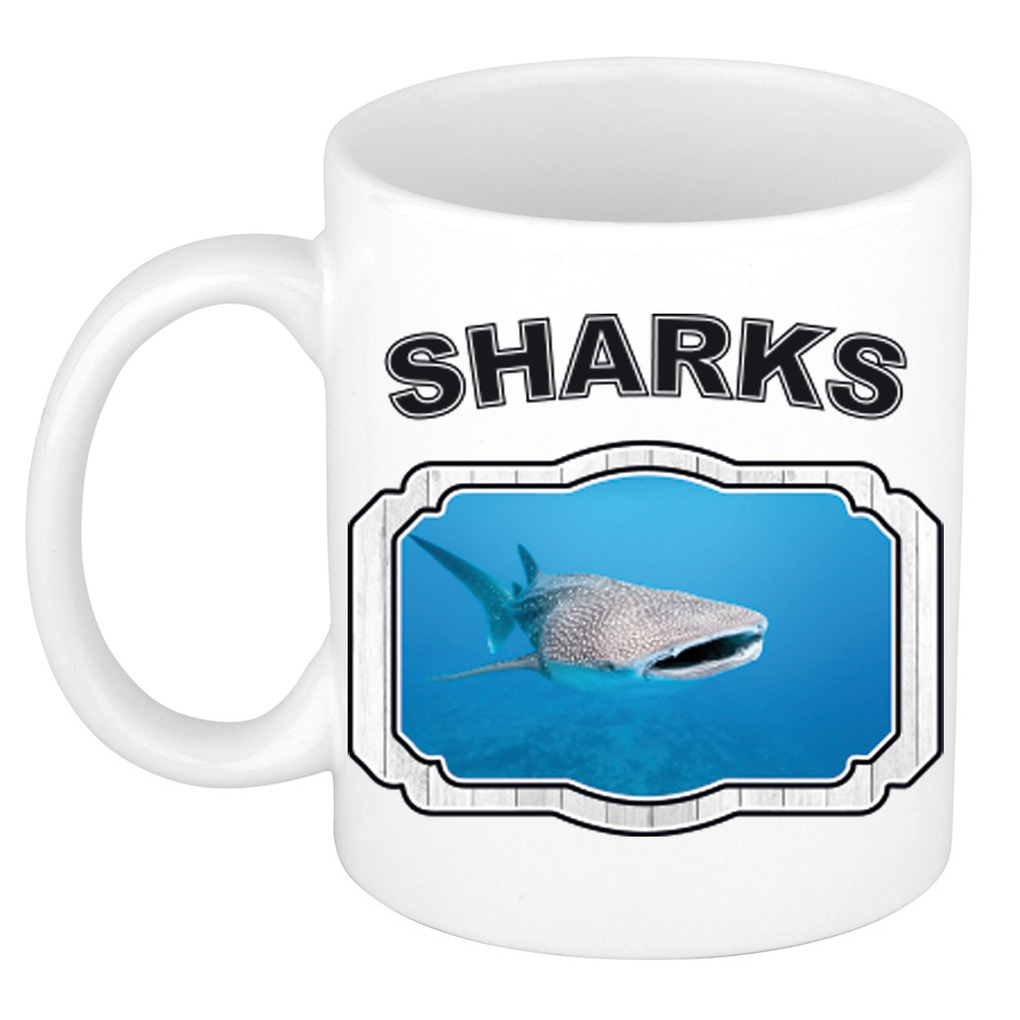Dieren walvishaai beker - sharks/ haaien mok wit 300 ml -