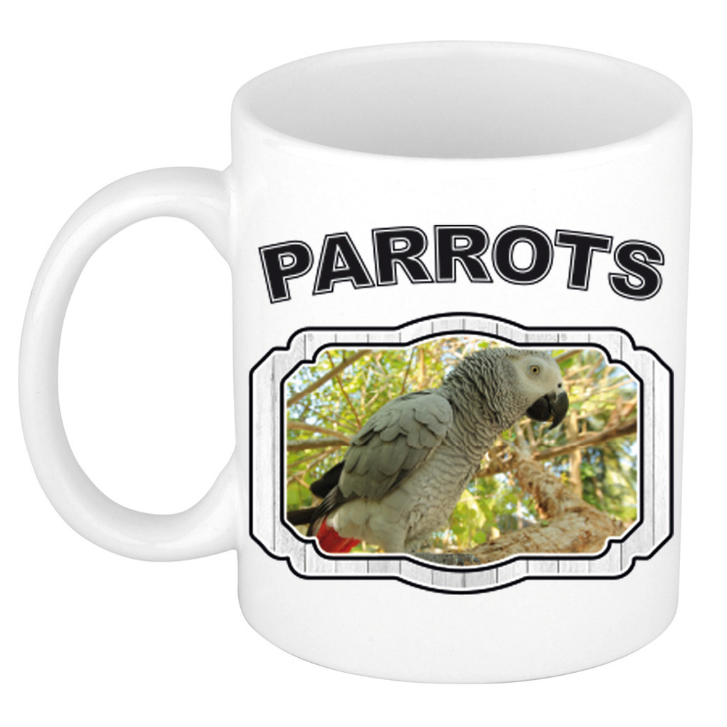 Dieren grijze papegaai beker - parrots/ papegaaien mok wit 300 ml -