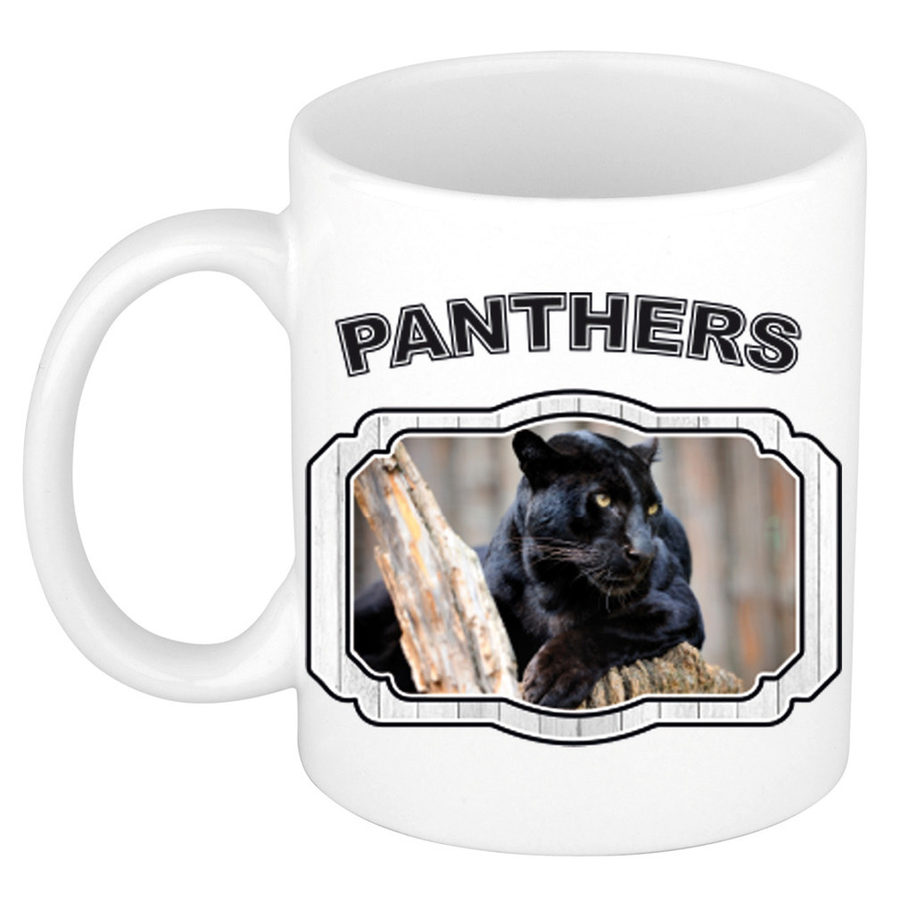 Dieren zwarte panter beker - panthers/ panters mok wit 300 ml -