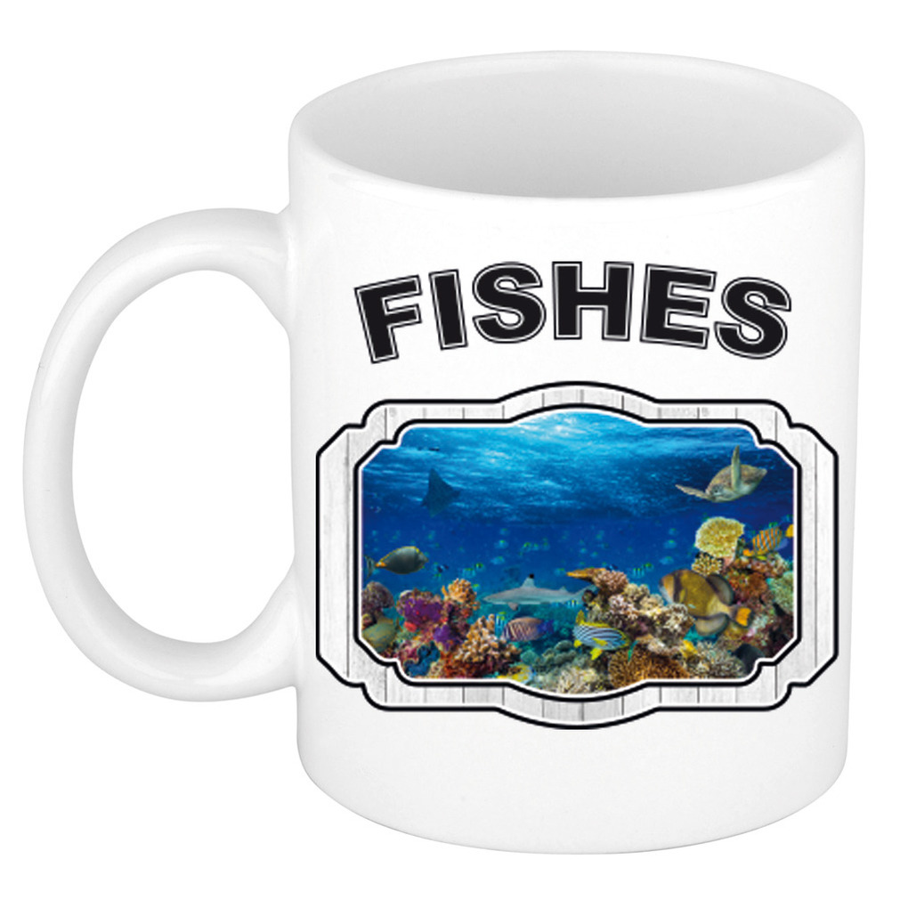 Dieren vis beker - fishes/ vissen mok wit 300 ml -