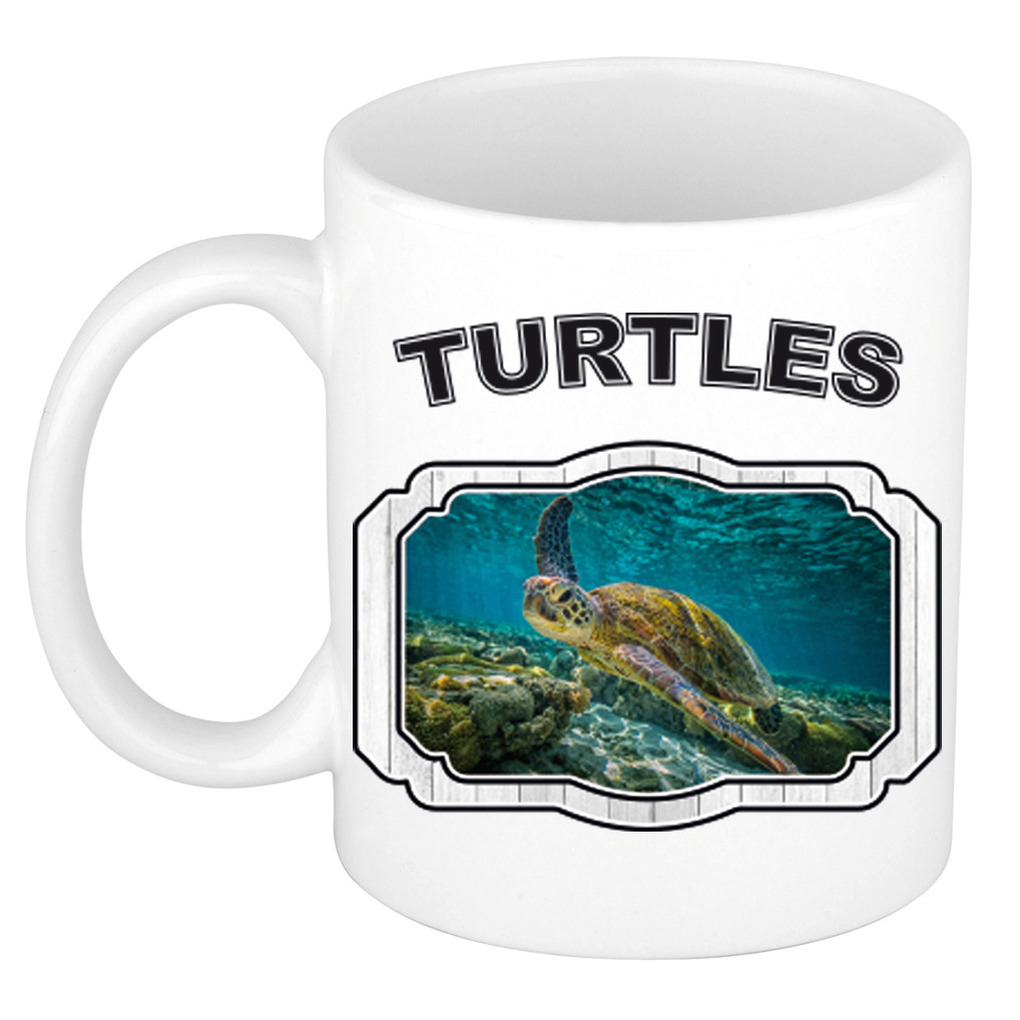 Dieren zee schildpad beker - turtles/ schildpadden mok wit 300 ml -