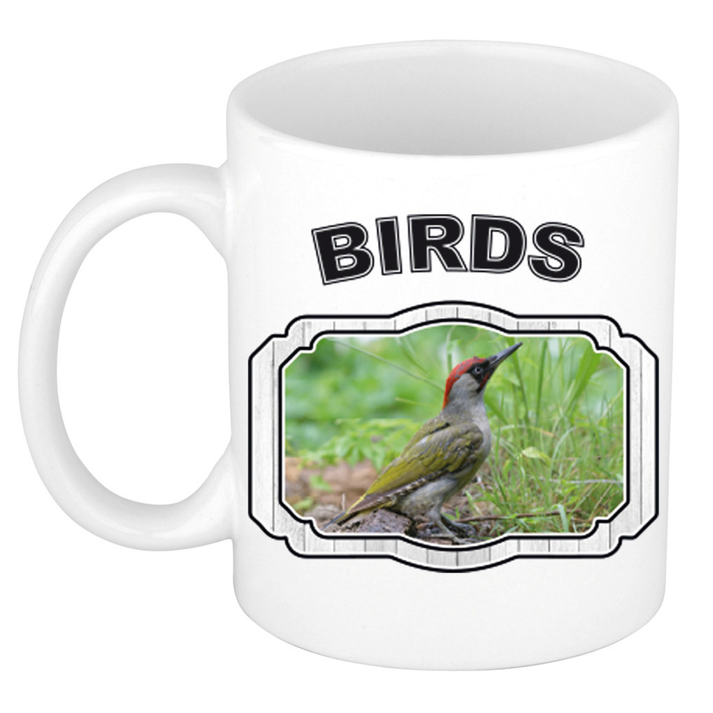 Dieren groene specht beker - birds/ vogels mok wit 300 ml -