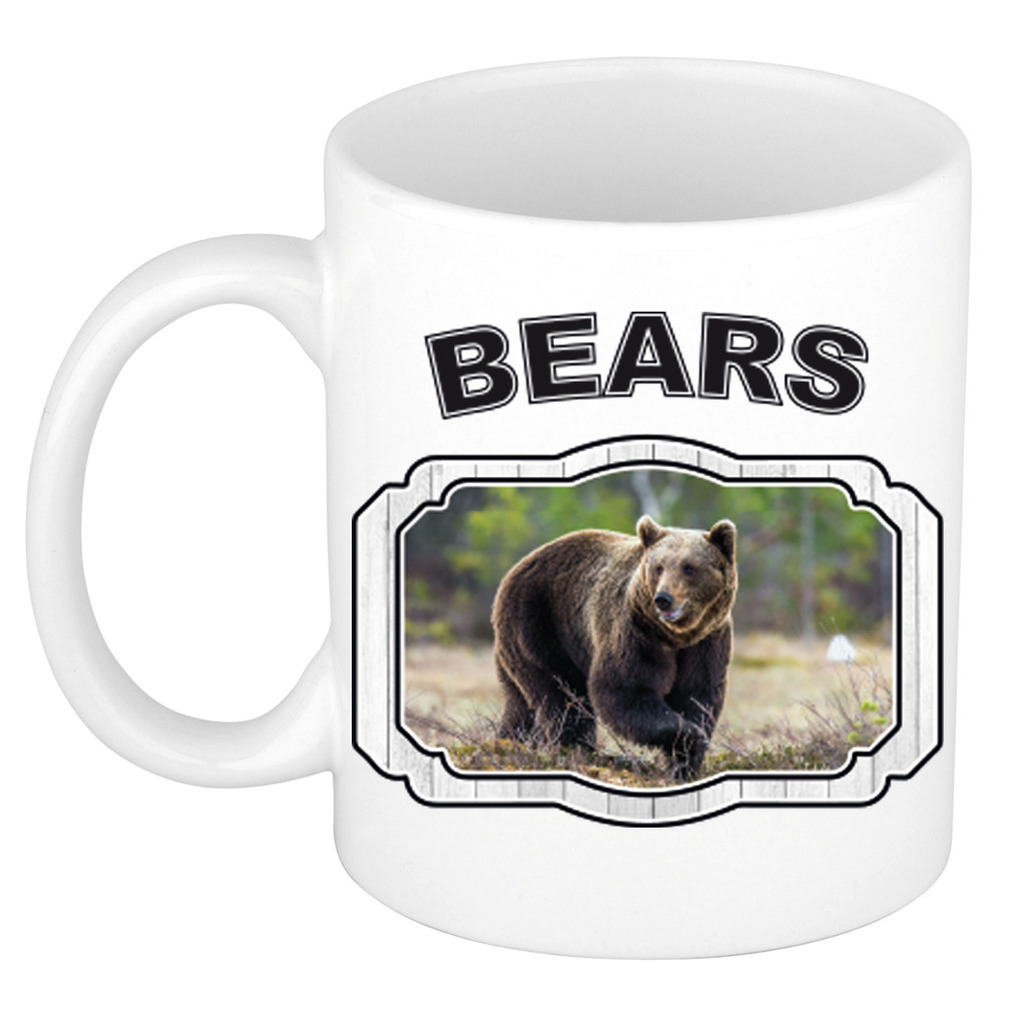 Dieren bruine beer beker - bears/ beren mok wit 300 ml -