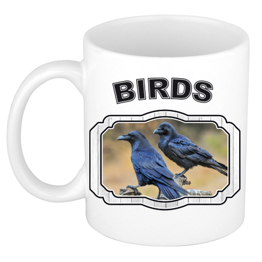 Dieren raaf beker - birds/ vogels mok wit 300 ml -