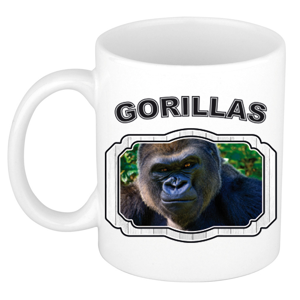 Dieren stoere gorilla beker - gorillas/ gorilla apen mok wit 300 ml -