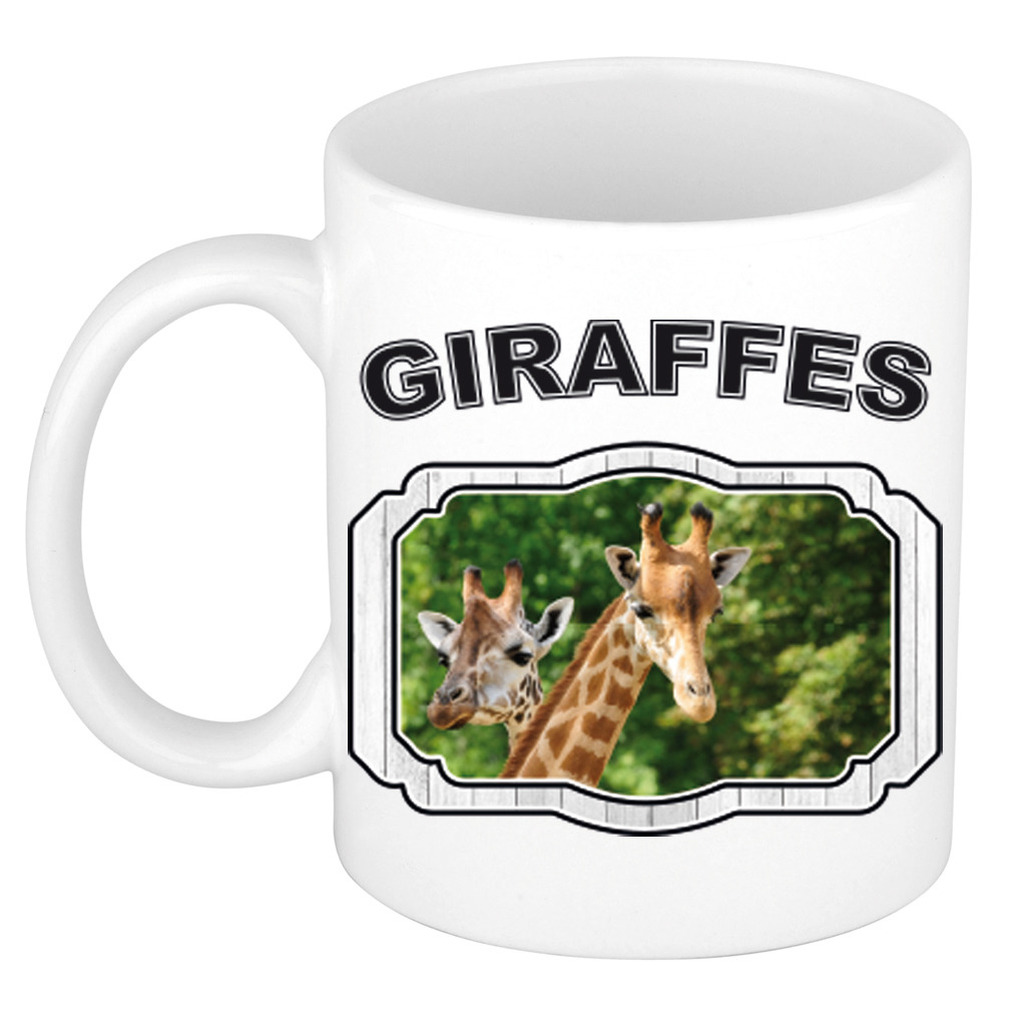 Dieren giraffe beker - giraffes/ giraffen mok wit 300 ml -