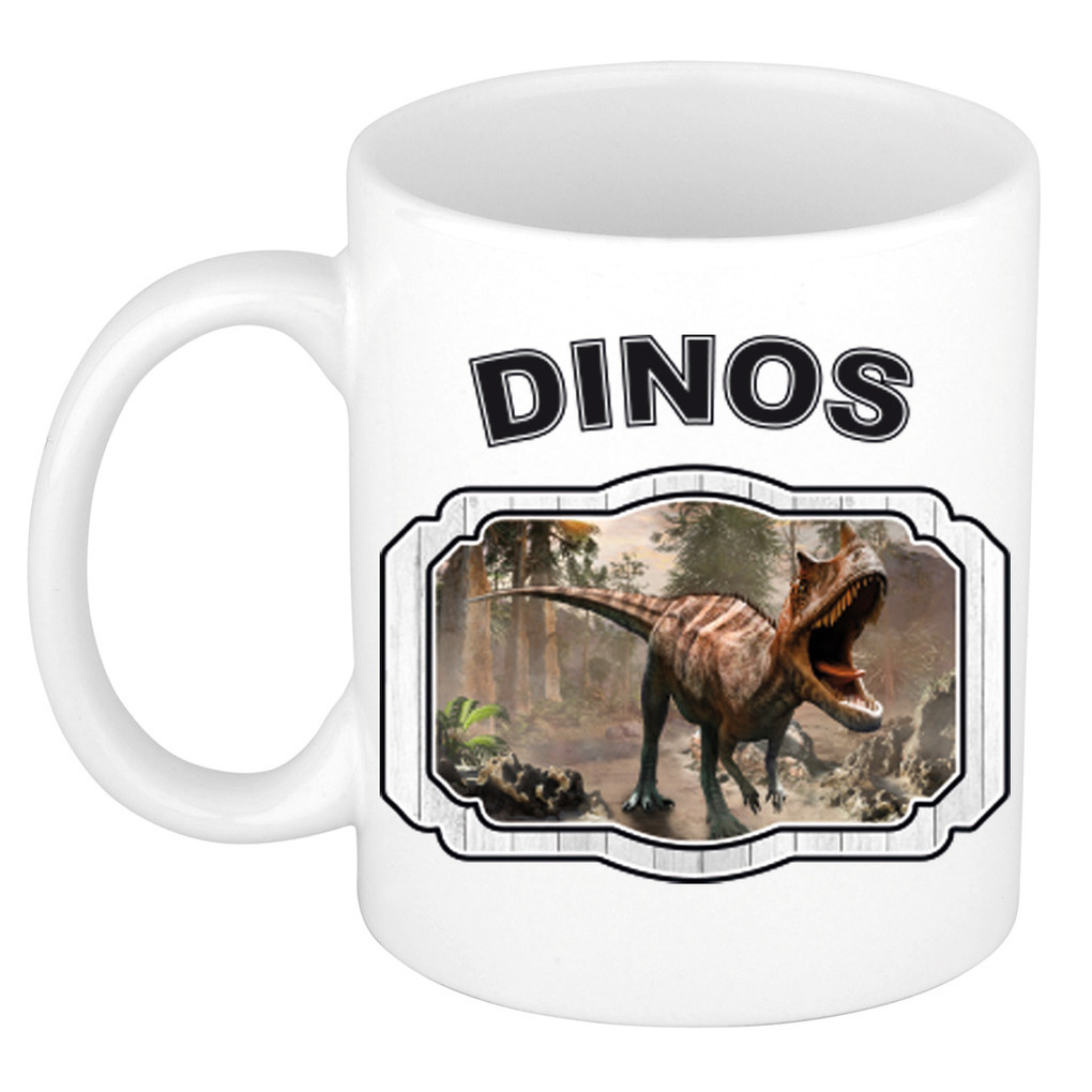 Dieren carnotaurus dinosaurus beker - dinosaurs/ dinosaurussen mok wit 300 ml -