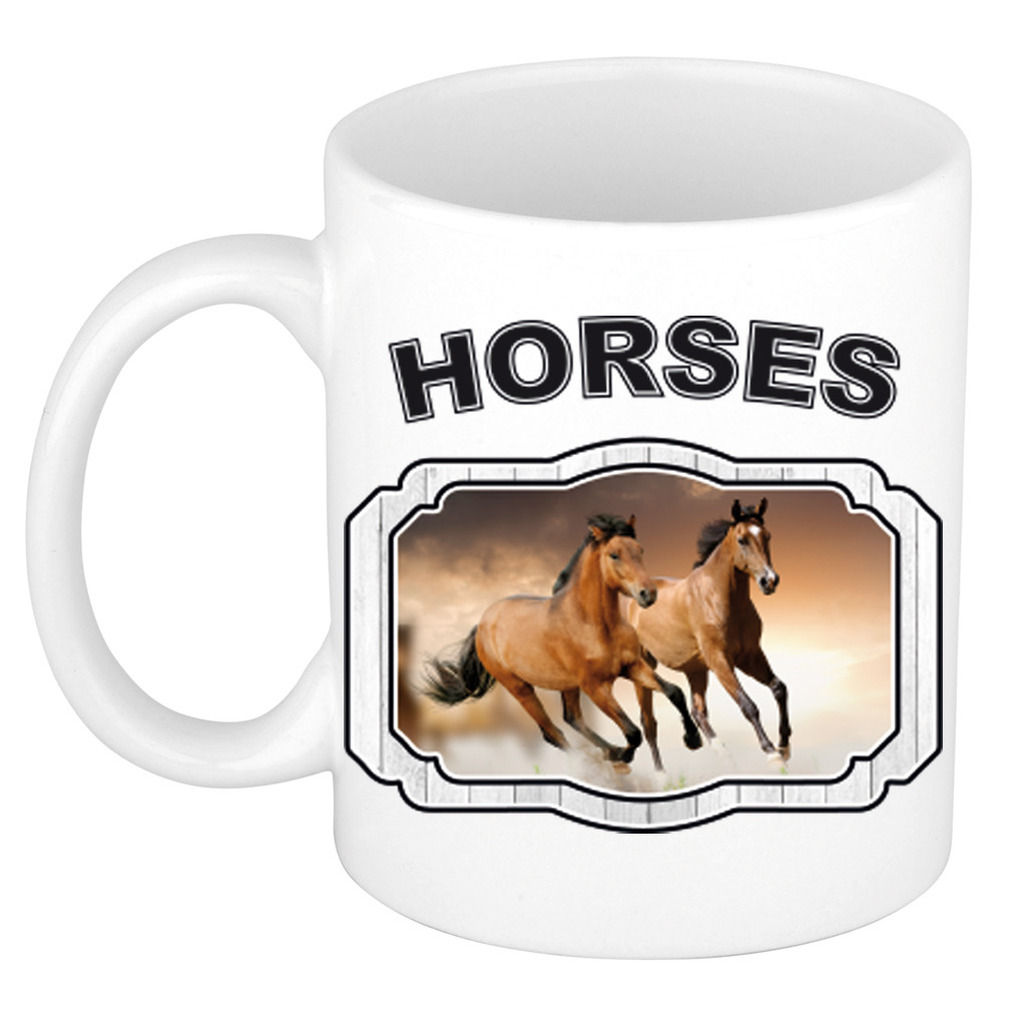 Dieren bruin paard beker - horses/ paarden mok wit 300 ml -
