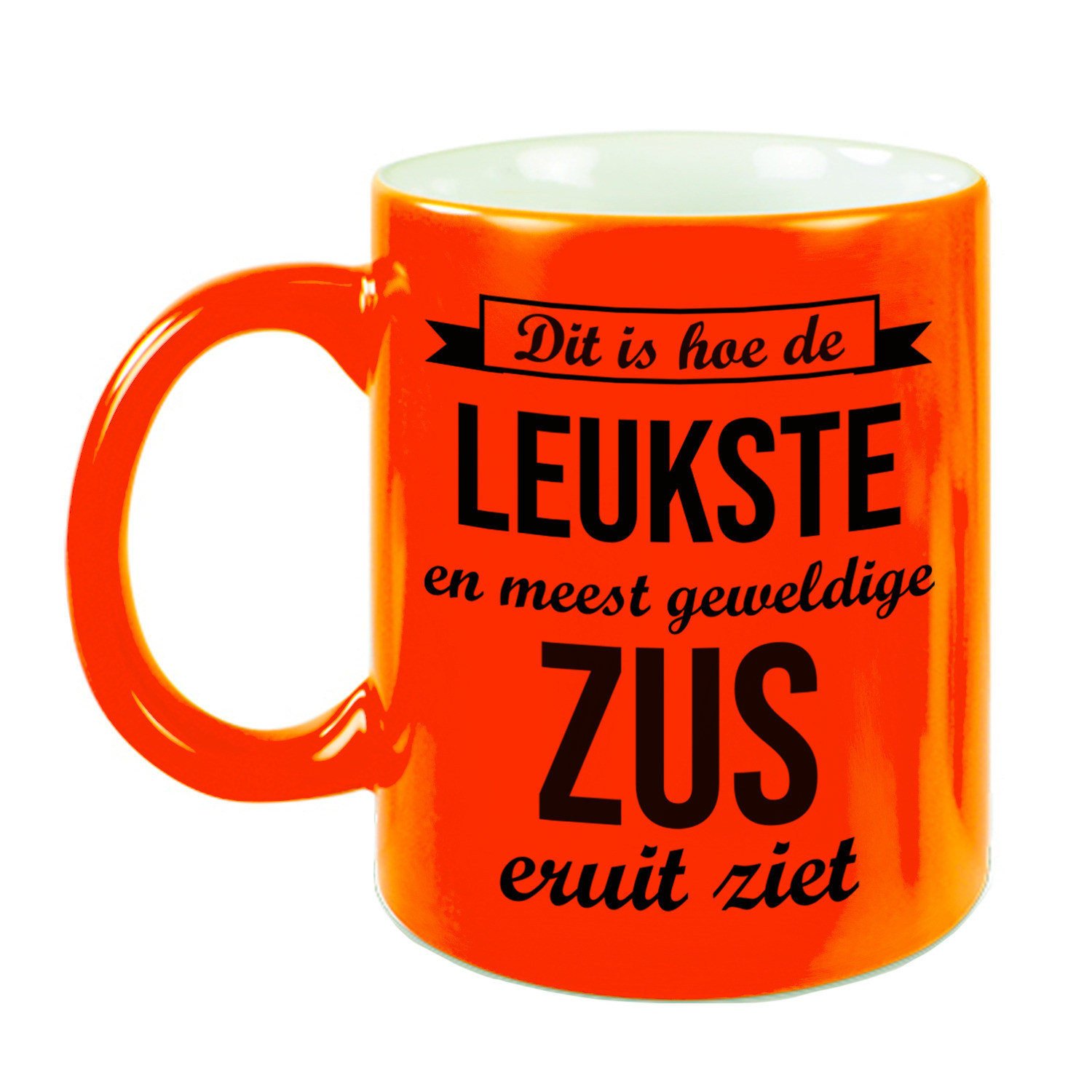 Leukste en meest geweldige zus cadeau koffiemok / theebeker neon oranje 330 ml -